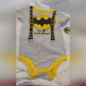 Baby Batman My 1st Birthday Onesie - Gray & Yellow